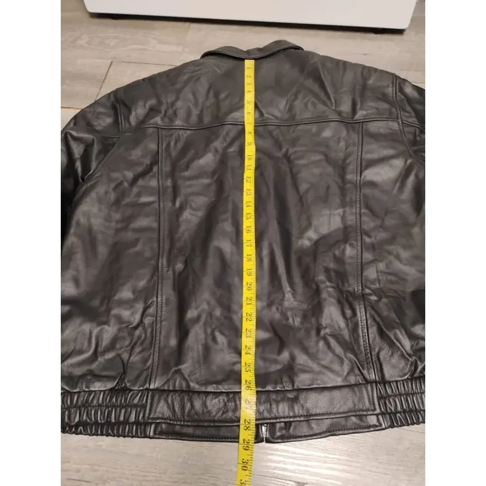 Croft & Barrow Bomber Jacket Black Leather Collared Zip Pockets Quilt Lined XLT